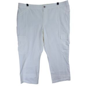 Chicos Women White Cropped Cargo Capri Pants Pockets Beach Boho Vacation Cottage